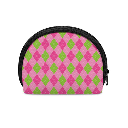 Green And Pink Argyle Pattern Print Coin Purse