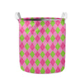 Green And Pink Argyle Pattern Print Collapsible Laundry Basket