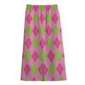 Green And Pink Argyle Pattern Print Cotton Front Slit Maxi Skirt