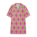 Green And Pink Argyle Pattern Print Cotton Hawaiian Shirt
