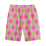 Green And Pink Argyle Pattern Print Cotton Shorts
