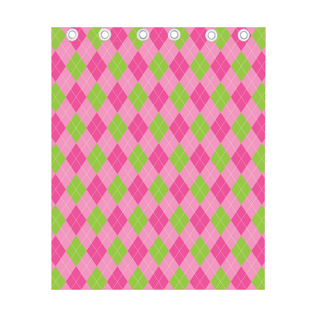 Green And Pink Argyle Pattern Print Curtain