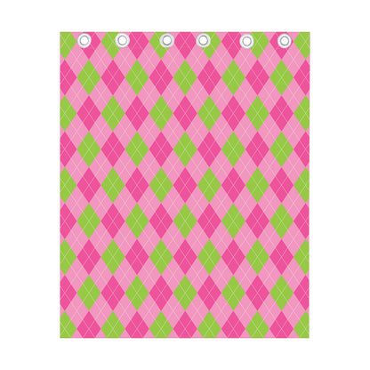 Green And Pink Argyle Pattern Print Curtain