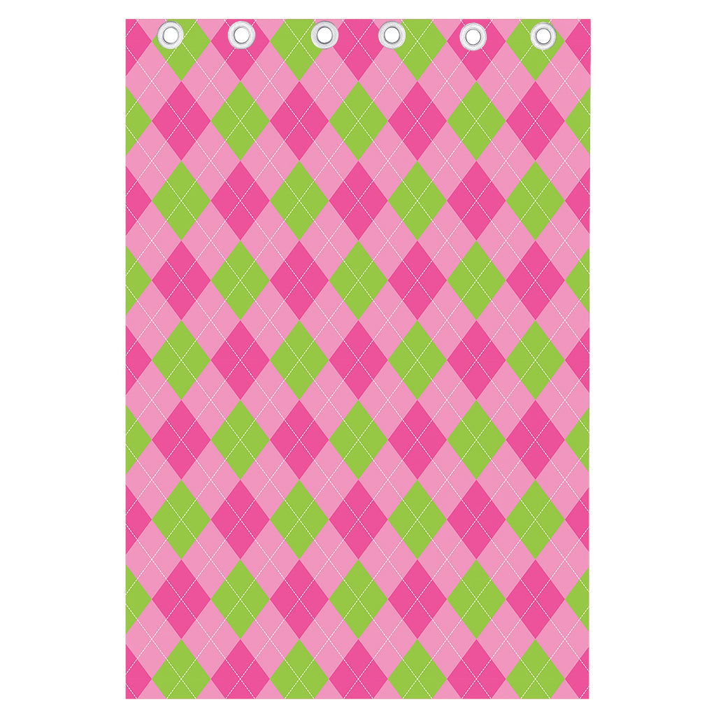 Green And Pink Argyle Pattern Print Curtain