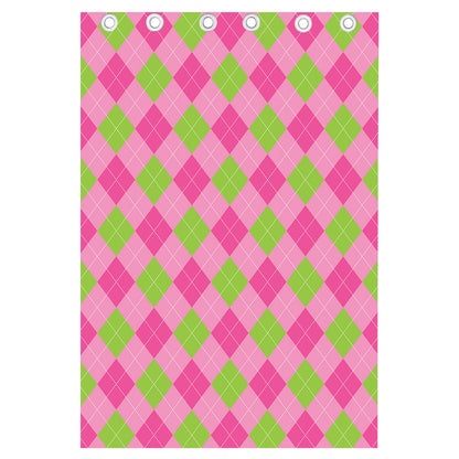 Green And Pink Argyle Pattern Print Curtain