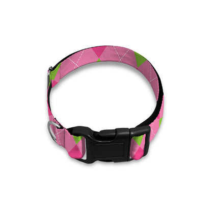 Green And Pink Argyle Pattern Print Dog Collar