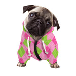 Green And Pink Argyle Pattern Print Dog Zip Up Hoodie