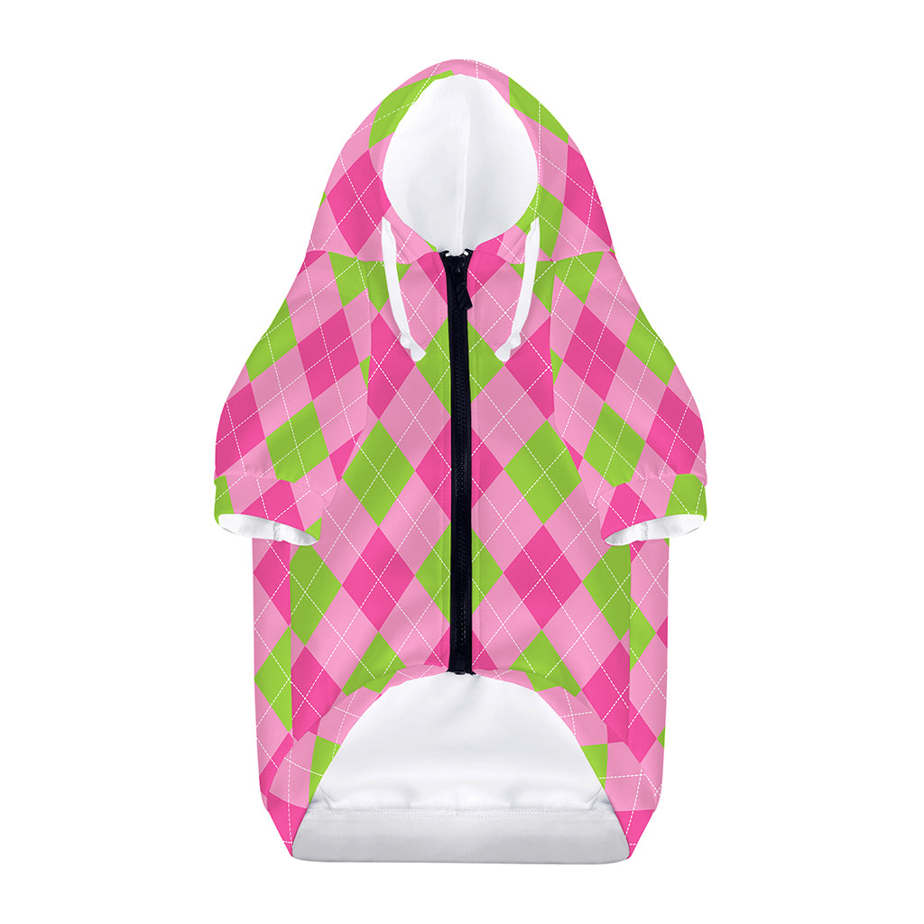 Green And Pink Argyle Pattern Print Dog Zip Up Hoodie