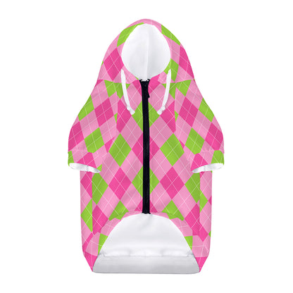 Green And Pink Argyle Pattern Print Dog Zip Up Hoodie