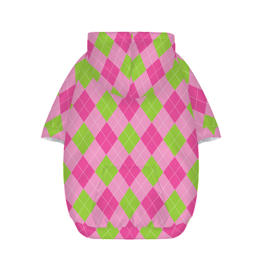 Green And Pink Argyle Pattern Print Dog Zip Up Hoodie