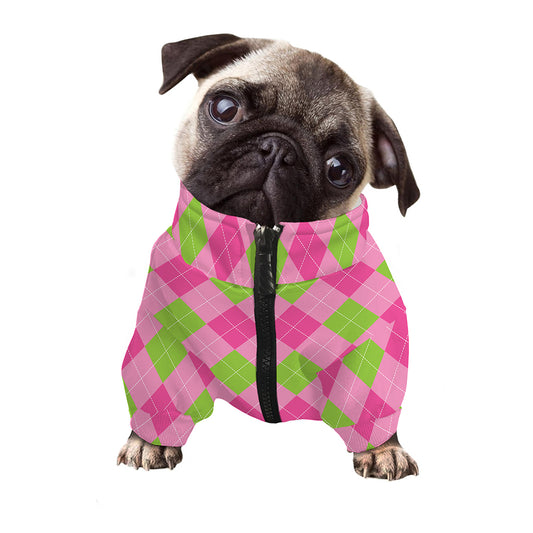 Green And Pink Argyle Pattern Print Dog Zip Up Jacket