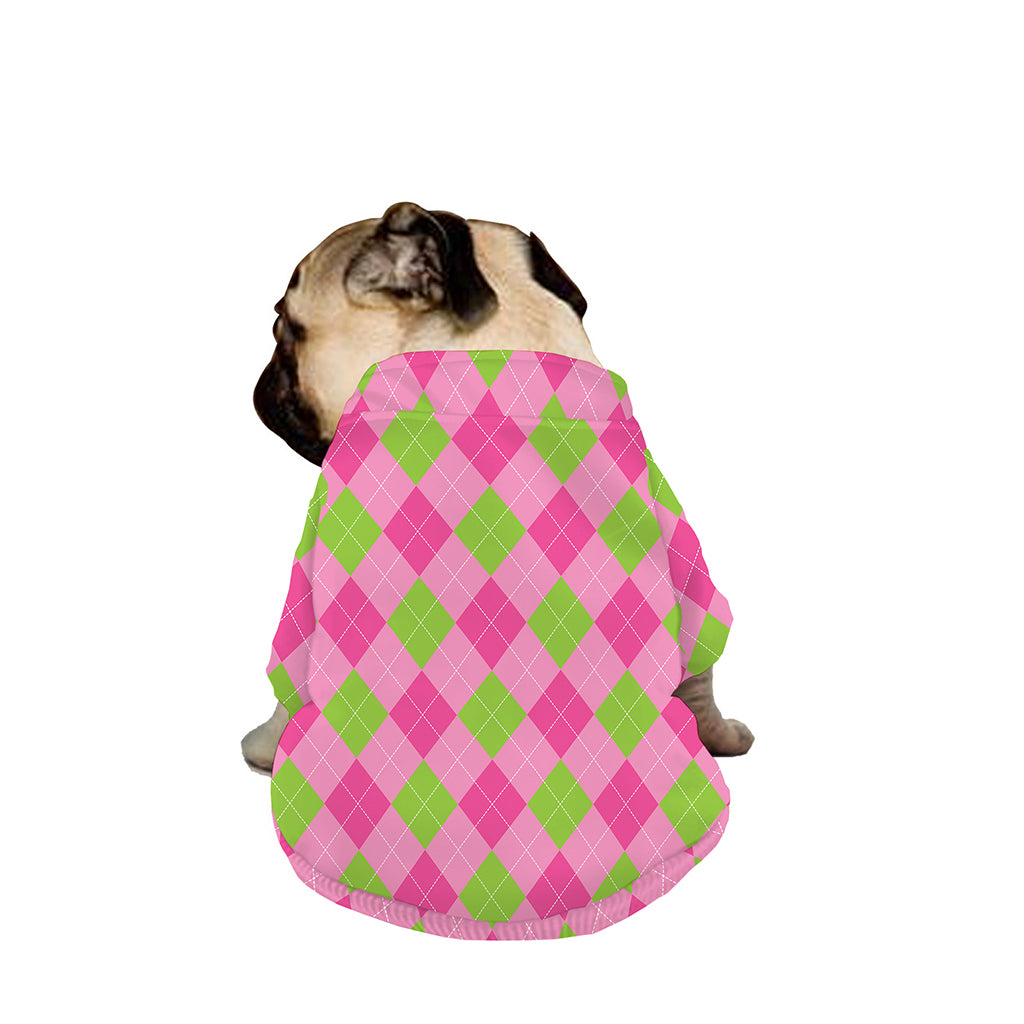 Green And Pink Argyle Pattern Print Dog Zip Up Jacket