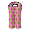 Green And Pink Argyle Pattern Print Double Neoprene Wine Tote