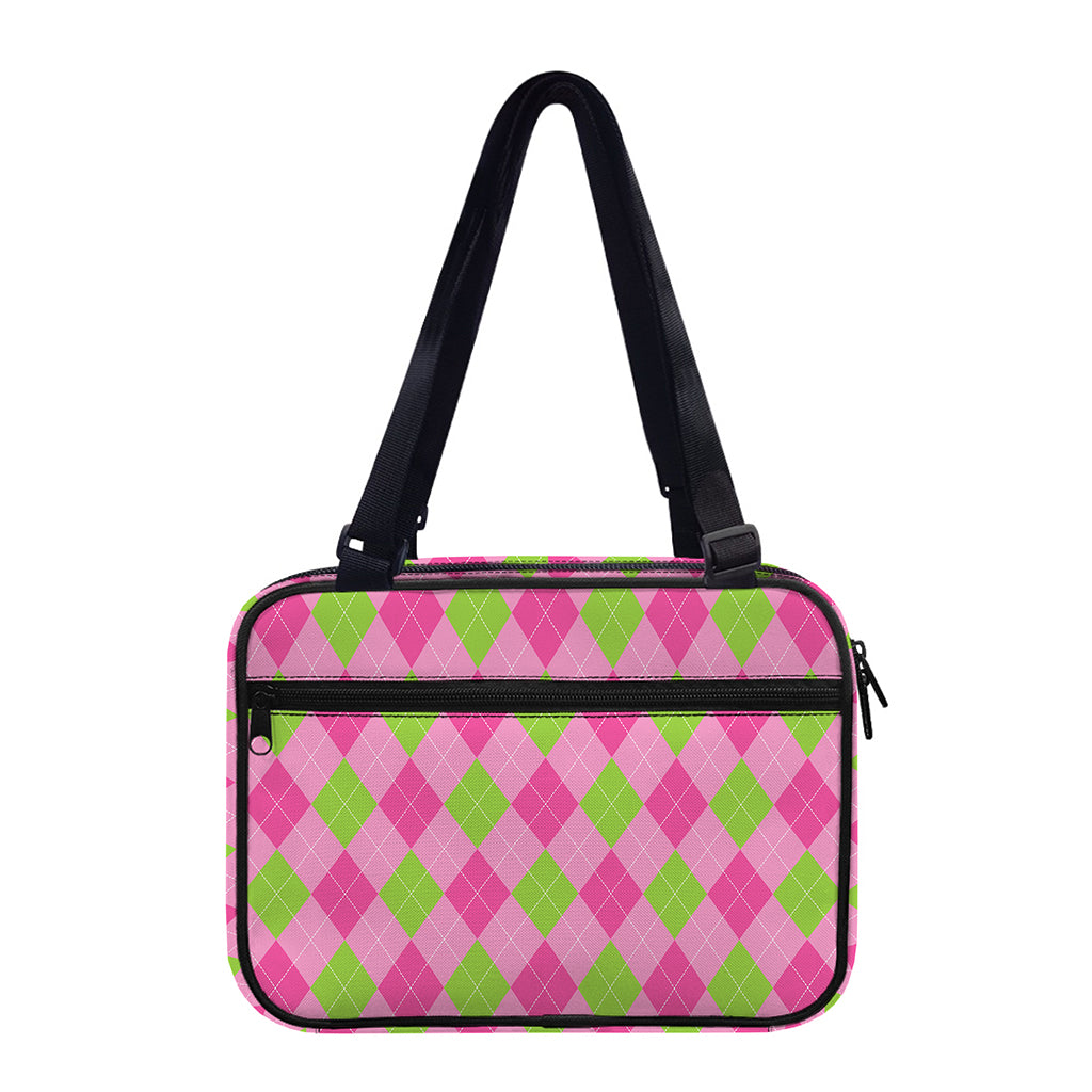 Green And Pink Argyle Pattern Print Double Strap Bible Bag