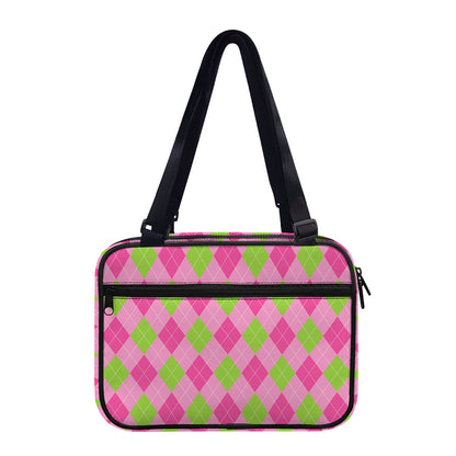Green And Pink Argyle Pattern Print Double Strap Bible Bag