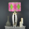 Green And Pink Argyle Pattern Print Drum Lamp Shade