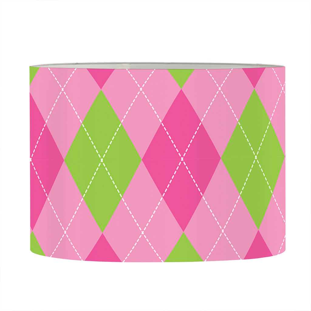 Green And Pink Argyle Pattern Print Drum Lamp Shade