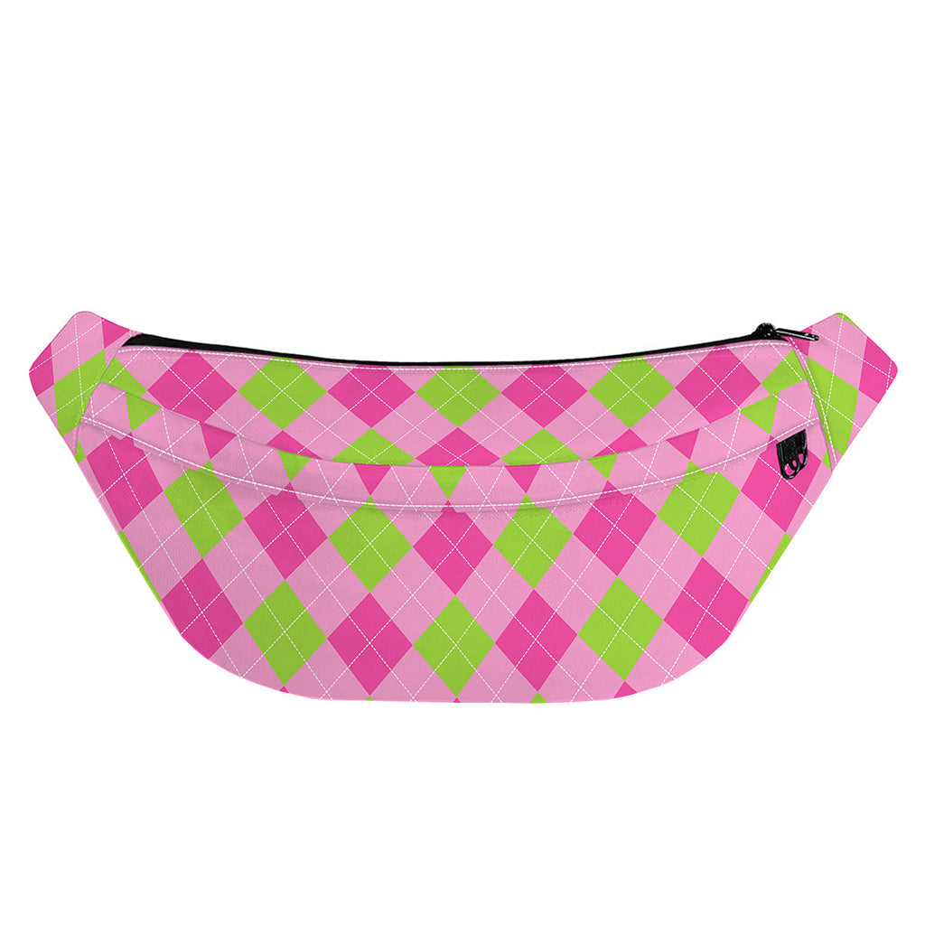 Green And Pink Argyle Pattern Print Fanny Pack