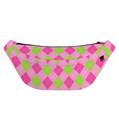 Green And Pink Argyle Pattern Print Fanny Pack