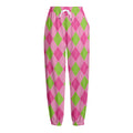 Green And Pink Argyle Pattern Print Fleece Lined Knit Pants