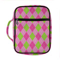 Green And Pink Argyle Pattern Print Front Pocket Bible Bag