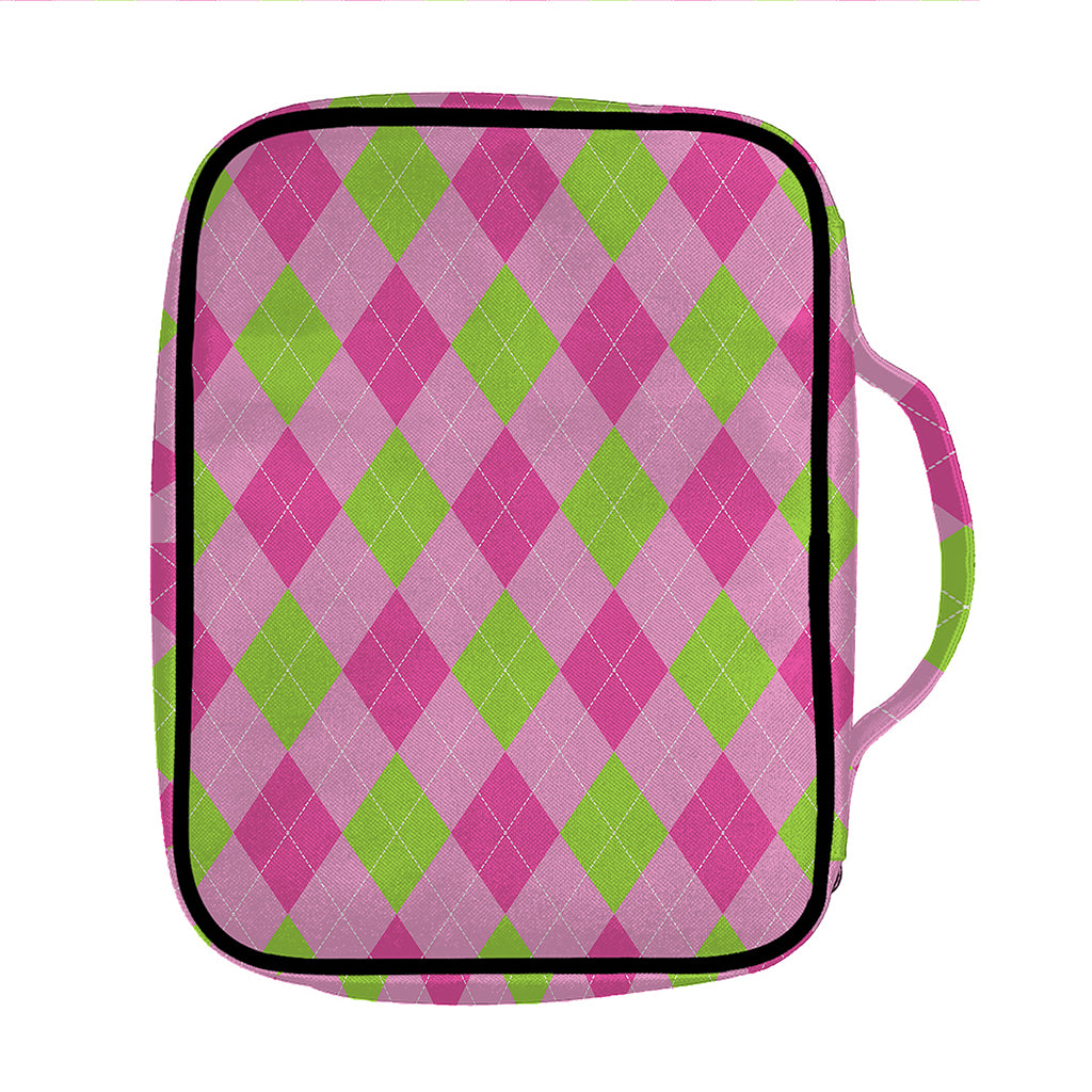 Green And Pink Argyle Pattern Print Front Pocket Bible Bag