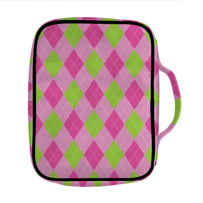 Green And Pink Argyle Pattern Print Front Pocket Bible Bag