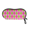 Green And Pink Argyle Pattern Print Glasses Case