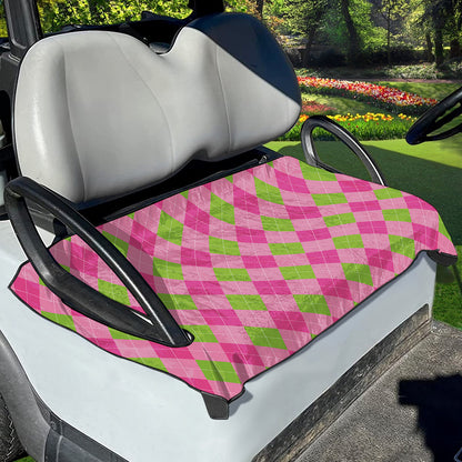 Green And Pink Argyle Pattern Print Golf Cart Seat Cover