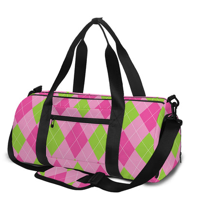 Green And Pink Argyle Pattern Print Gym Bag