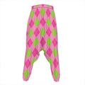 Green And Pink Argyle Pattern Print Hammer Pants