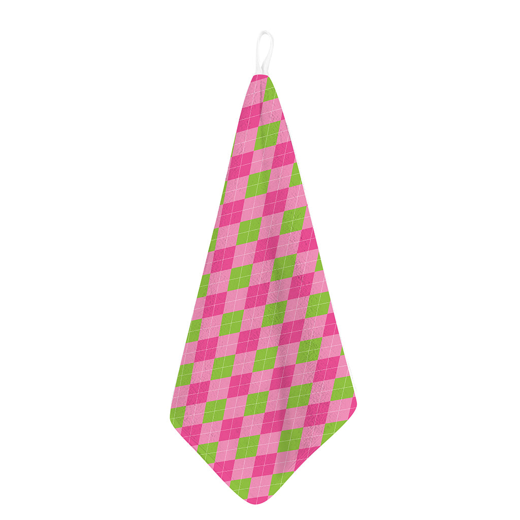 Green And Pink Argyle Pattern Print Hand Towel