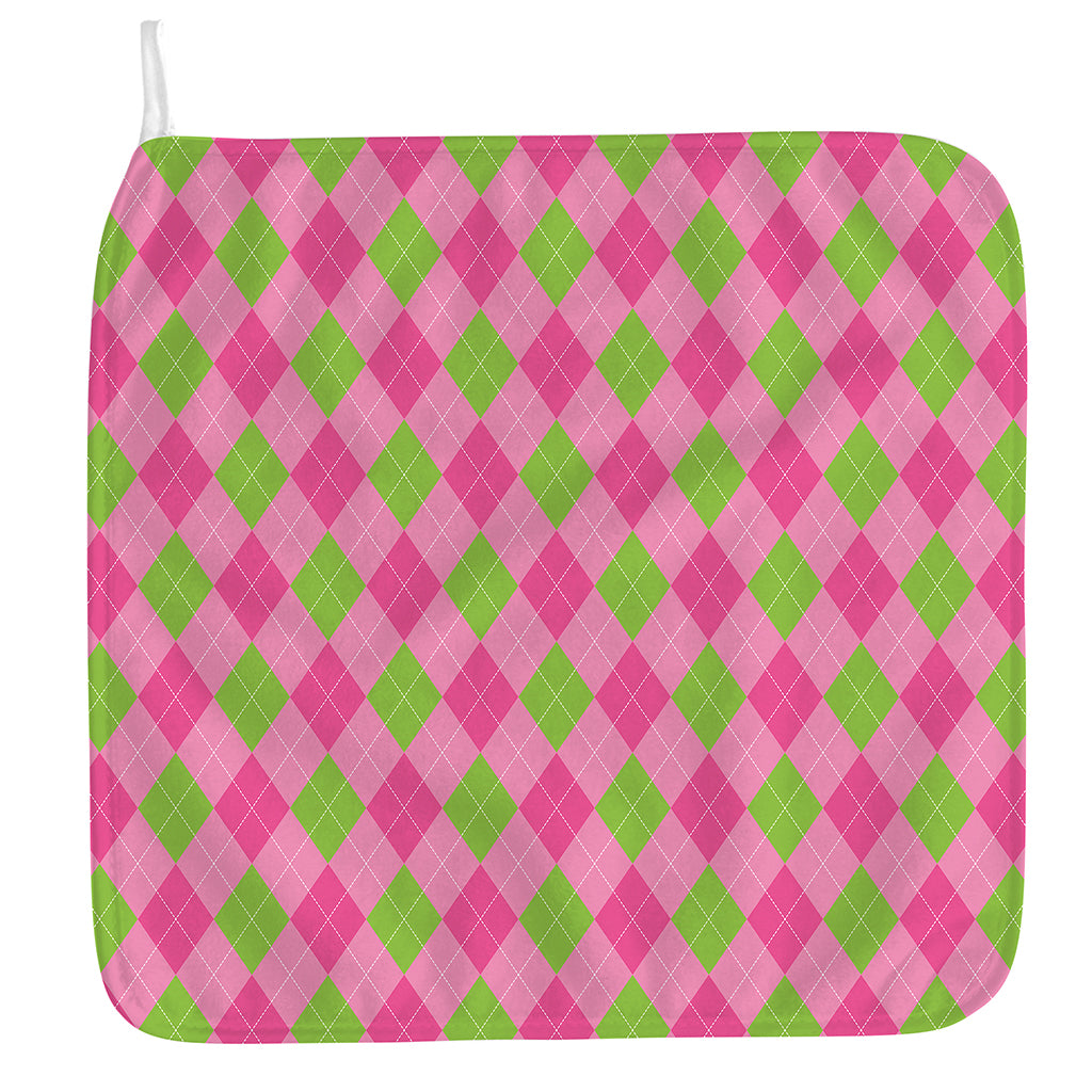 Green And Pink Argyle Pattern Print Hand Towel