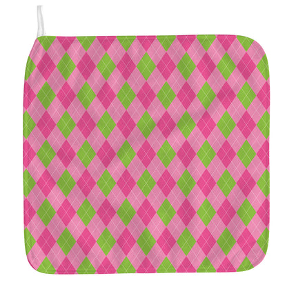 Green And Pink Argyle Pattern Print Hand Towel