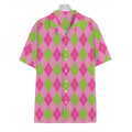 Green And Pink Argyle Pattern Print Hawaiian Shirt