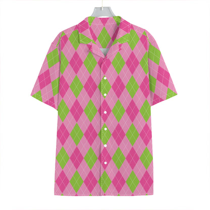 Green And Pink Argyle Pattern Print Hawaiian Shirt