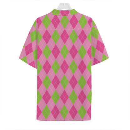 Green And Pink Argyle Pattern Print Hawaiian Shirt