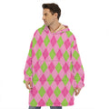 Green And Pink Argyle Pattern Print Hoodie Blanket