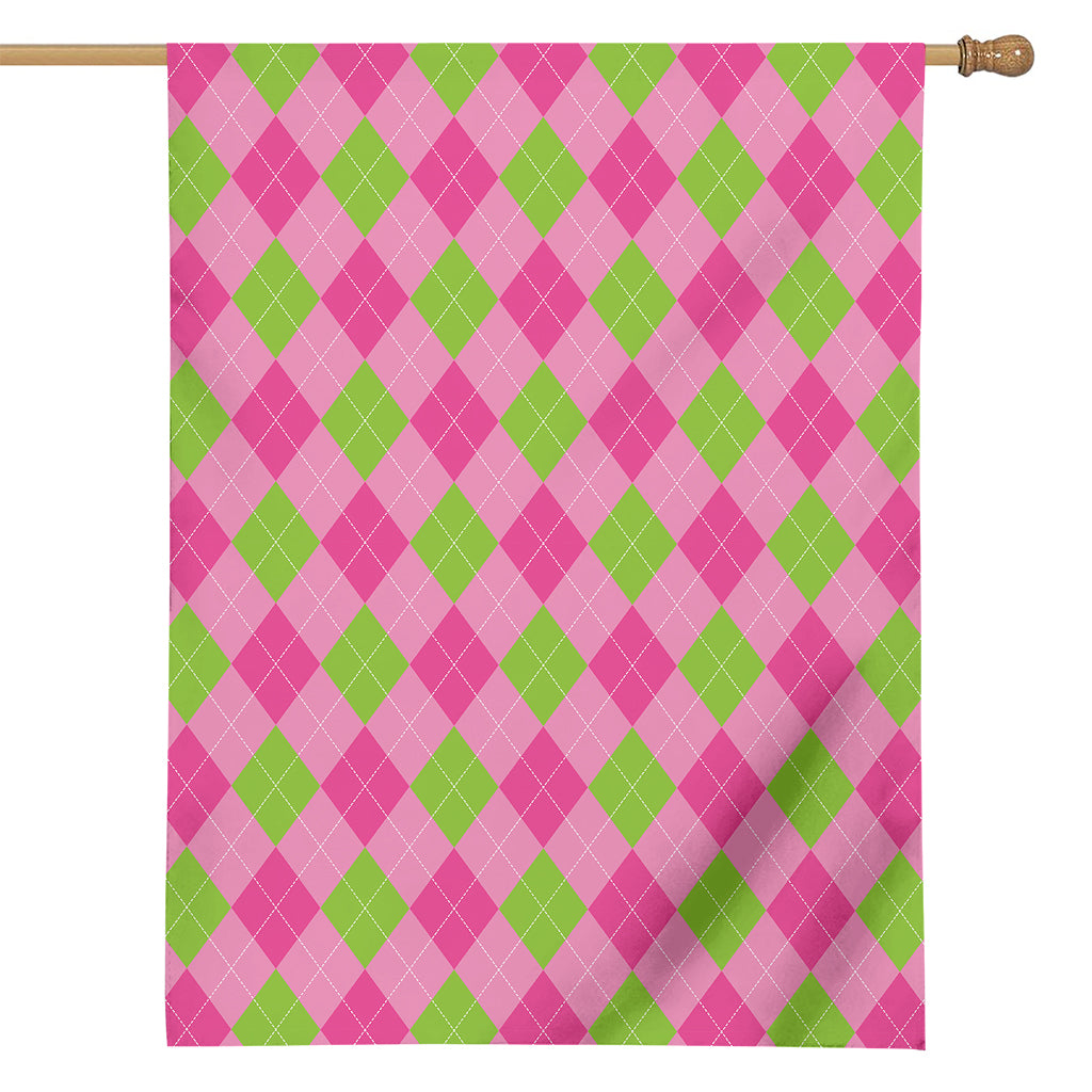 Green And Pink Argyle Pattern Print House Flag