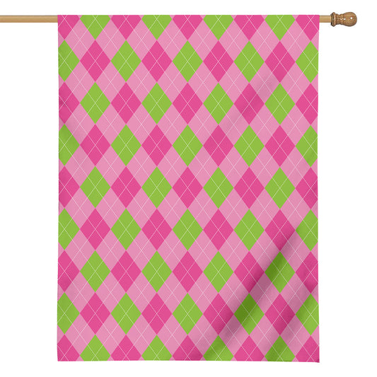 Green And Pink Argyle Pattern Print House Flag