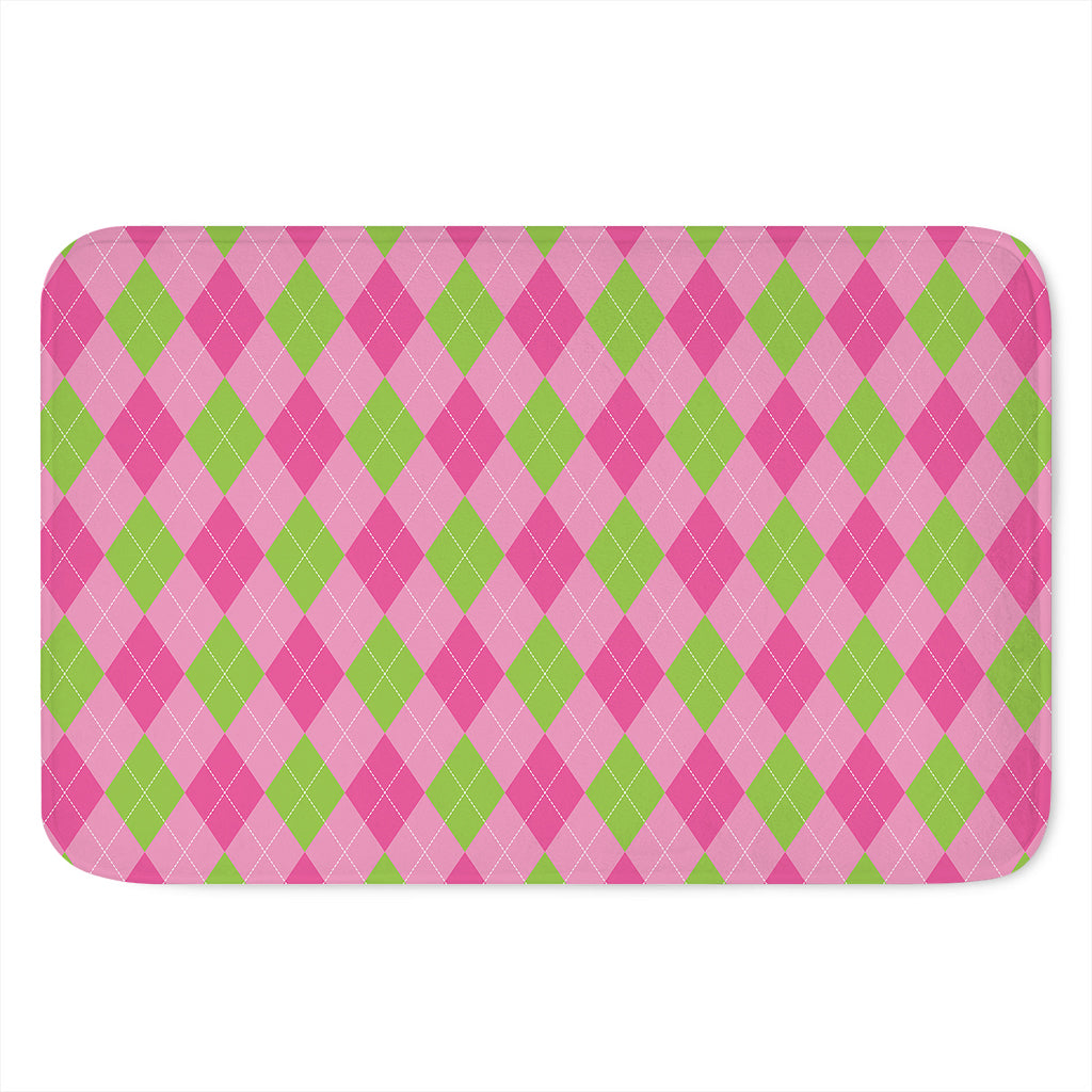 Green And Pink Argyle Pattern Print Indoor Door Mat