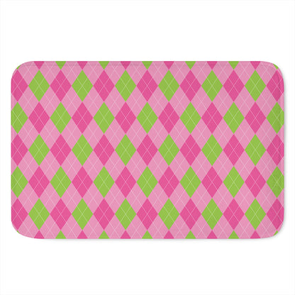 Green And Pink Argyle Pattern Print Indoor Door Mat