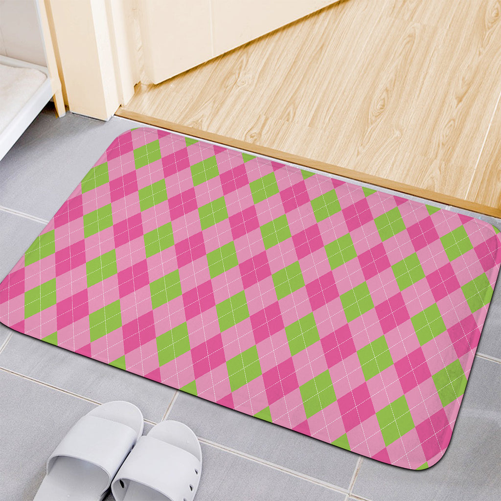 Green And Pink Argyle Pattern Print Indoor Door Mat