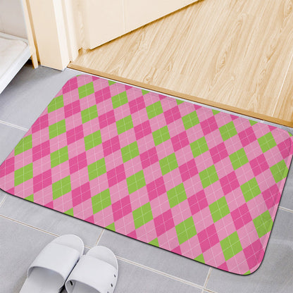 Green And Pink Argyle Pattern Print Indoor Door Mat