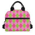 Green And Pink Argyle Pattern Print Insulated Lunch Bag