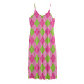 Green And Pink Argyle Pattern Print Jersey Midi Cami Dress