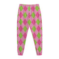 Green And Pink Argyle Pattern Print Jogger Pants