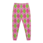 Green And Pink Argyle Pattern Print Jogger Pants