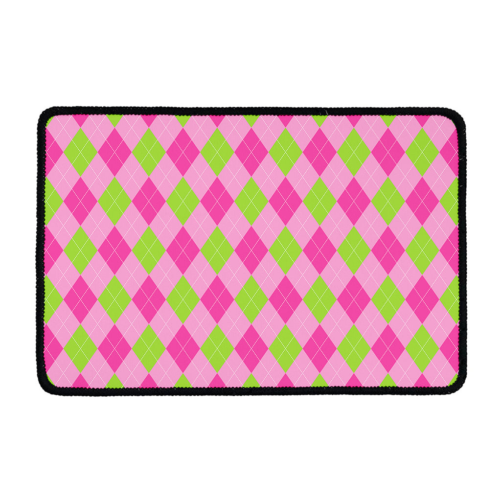 Green And Pink Argyle Pattern Print Kitchen Mat