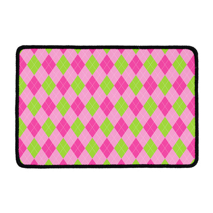 Green And Pink Argyle Pattern Print Kitchen Mat